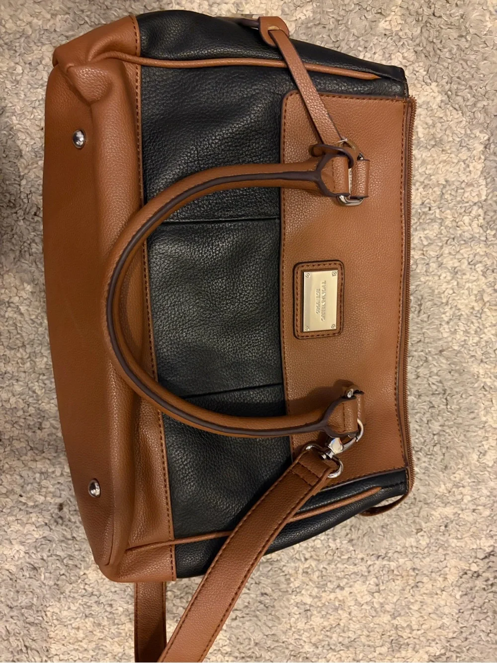 Two-Tone Tignanello leather Black and Brown Structured Satchel Bag